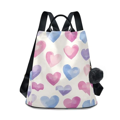 Sac à dos rose Valentine Hearts pour femmes : grand sac de voyage antivol élégant
