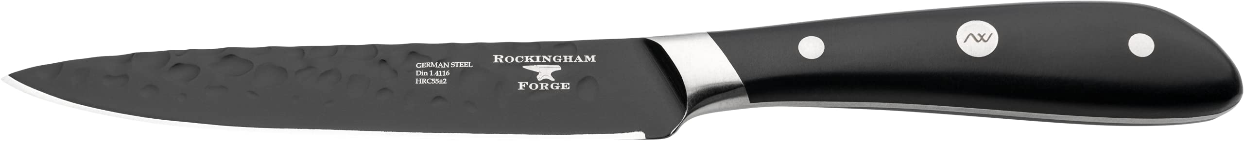 Rockingham Forge Ashwood Series 5" Utility Knife Kitchen Knife with Ice Hardened Vanadium Steel Blades, Black, RF-1843N
