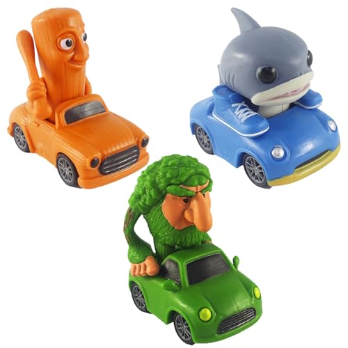 CWENDANER 3 piezas de juguetes para niños pequeños, tralalero tralala figura de coche juguete para bebé, coche de juguete para empujar y soltar (tiburón)
