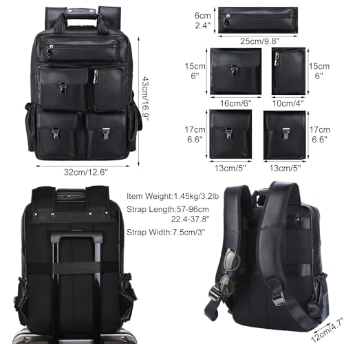 Image of Masa Kawa Leather 15.6 inch Laptop Backpack for Men Work Travel College Daypack