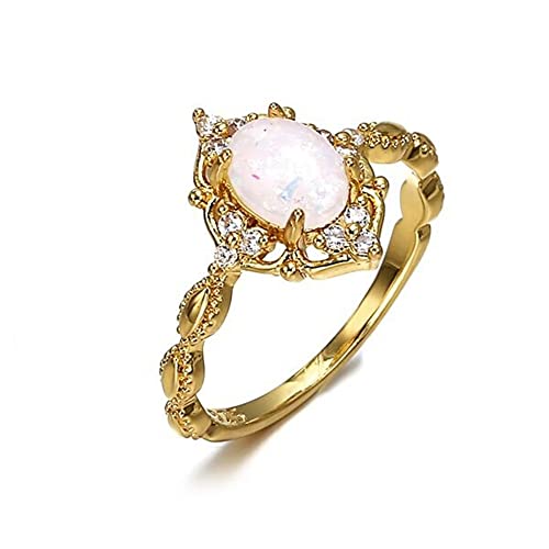 FZO 18K Yellow Gold Plated Oval Shape Opal Ring Solitaire Birthstone Ring Eternity Engagement Wedding Band Ring for Women ST.238 (10)