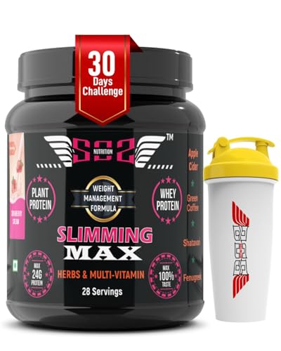 Image of SOS Nutrition Whey Protein for Women - Slimming Protein Powder for Weight Loss - Strawberry Flavor 910g - 24g Protein per Serving Plant + Whey Blend - Free BPA-Free Shaker