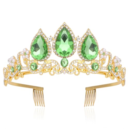 Semato Green Princess Crown Halloween Cosplay Tiara Green Crystal Crown for Party and Birthday Gifts