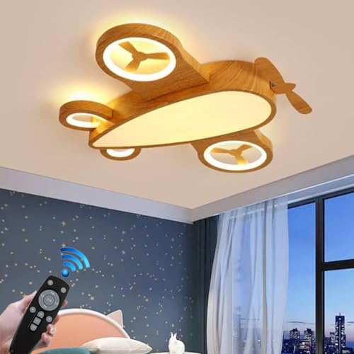 Deckenlampe LED Kinderzimmerbeleuchtung Deckenleuchte Flugzeug Kreatives Design Dimmbare Holzdeckenleuchte mit Fernbedienung 3000K-6000K Moderne Leuchten Schlafzimmer Wohnzimmer Schlafzimmer Mädchen(G