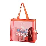 ukia - Mesh Beach Tote Large Bag, Extra Large Beach Bag for Vacation Family Beach Trip, Red