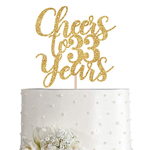 Topper de gâteau d'anniversaire 33 ans éclat doré pour buffet de fête