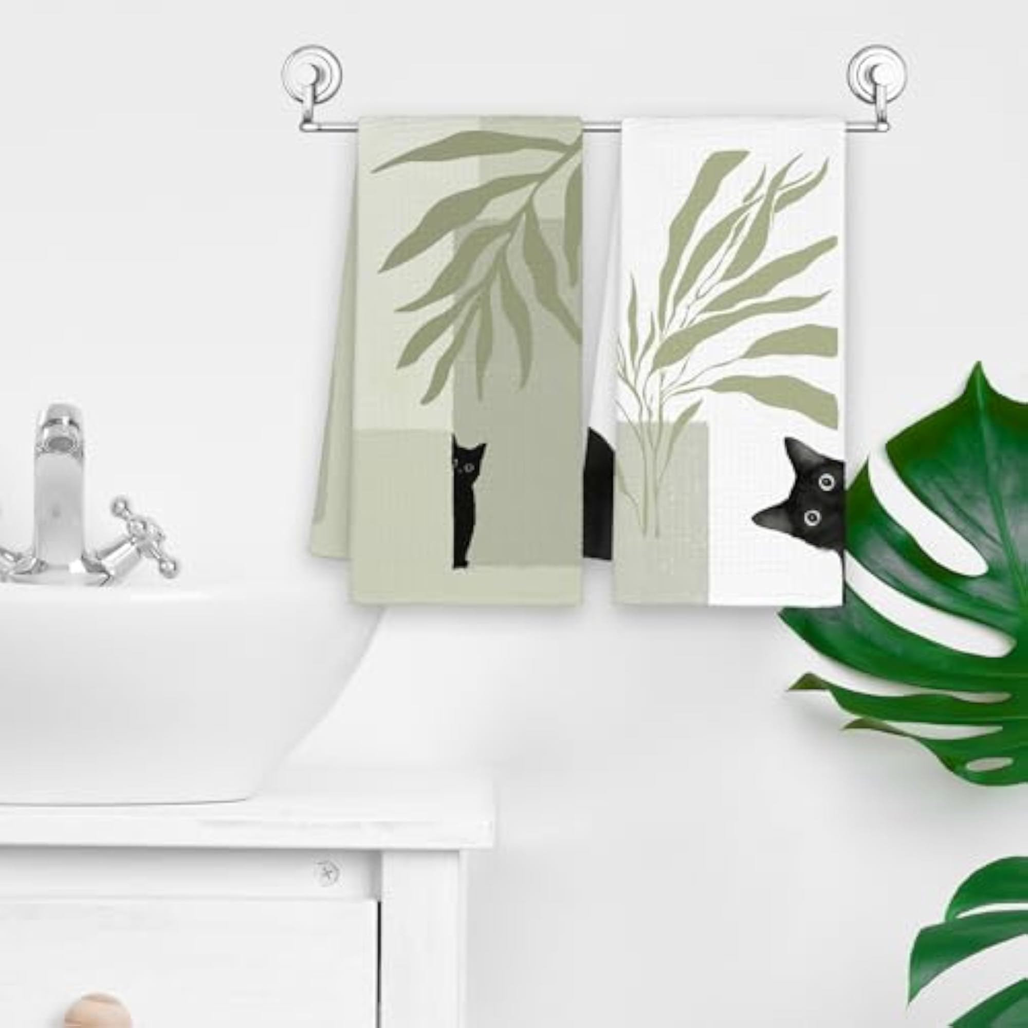 Black Cat Boho Kitchen Towels Set of 2
