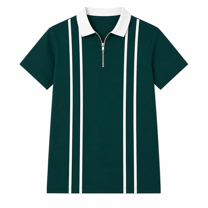 Men's Polo Neck Half Sleeves T-Shirt, Vertical Striped, Quarter Zip-image-28