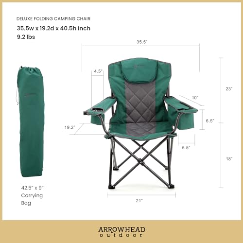 ARROWHEAD OUTDOOR Portable Deluxe Folding Camp Quad Chair w/Headrest, Glass & Cup Holders, Armest 6-can Cooler, Heavy Duty Carry Bag, 550 lbs Weight Capacity by ARROWHEAD OUTDOOR - Image 5