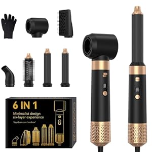 6 in 1 Warmluftbürste & Styler Set, 1000 W Föhnbürste mit abnehmbaren Aufsätzen, Professionelle Heißluftbürste für Volumen, Locken, Glätten & Trocknen