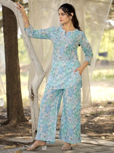 Image of Pinkmint Women's Pure Cotton Co Ord Set l Kurta Sets for Women |Kurta Sets| Printed Kurta with Pant l Stylish Pocket & 3 /4 Sleeve Women Co-ord Set (Avaiable in Plus size)