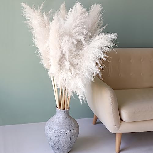 Home Sensei 7pcs 40 inch White Natural Dried Pampas Grass - Elegant Fluffy Pampas Grass for Floor Vase - White Pampas Grass Decor Tall - Boho Wedding Decor - Boho Home Decor Dried Flowers