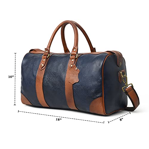 Adyan Leather Duffle Weekender Bag 18" for Men Women Handmade Soft Leather Overnight Weekend Travel Duffle Bags for Gym Sports (18 Inch, Navy Blue)2