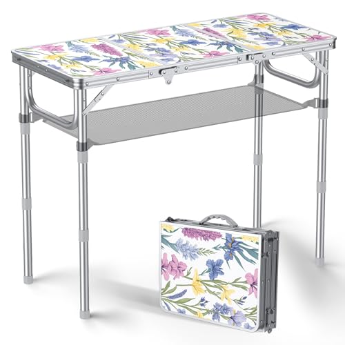 Table de camping pliante Anbte en aluminium réglable avec filet
