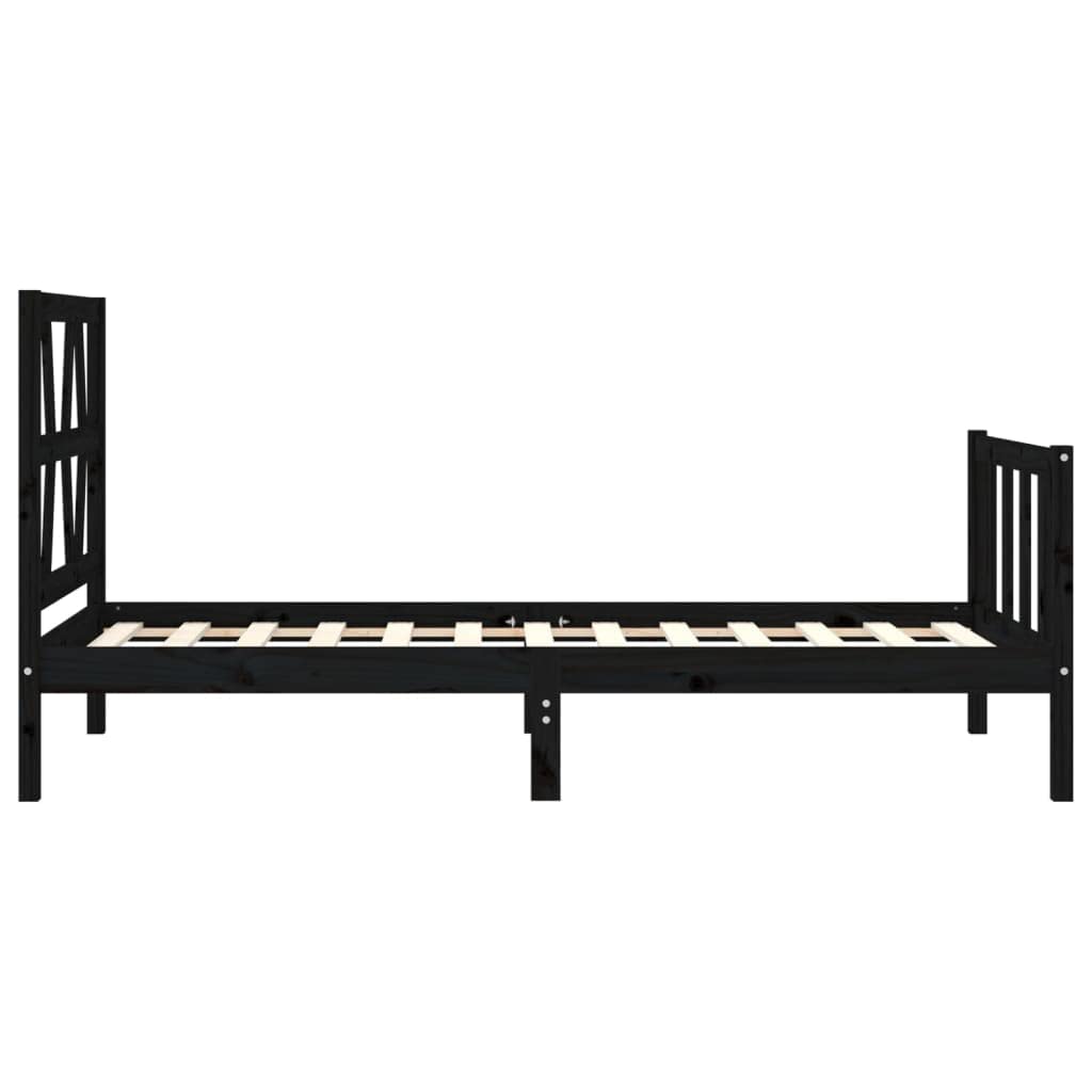 lite drewno sosnowe z wezgłowiem i zanóżkiem 75x190 cm czarny | Rama łóżka z wezgłowiem i zanóżkiem, czarna, lite drewno sosnowe, 195,5x80,5x100 cm, listwy ze sklejki, do sypialni, bez