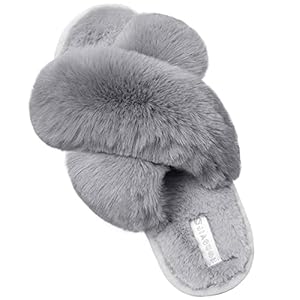 JIASUQI Cross Open Toe Fuzzy Fluffy House Slippers for Women Cozy Memory Foam Plush Criss Cross Furry Slides Slippers