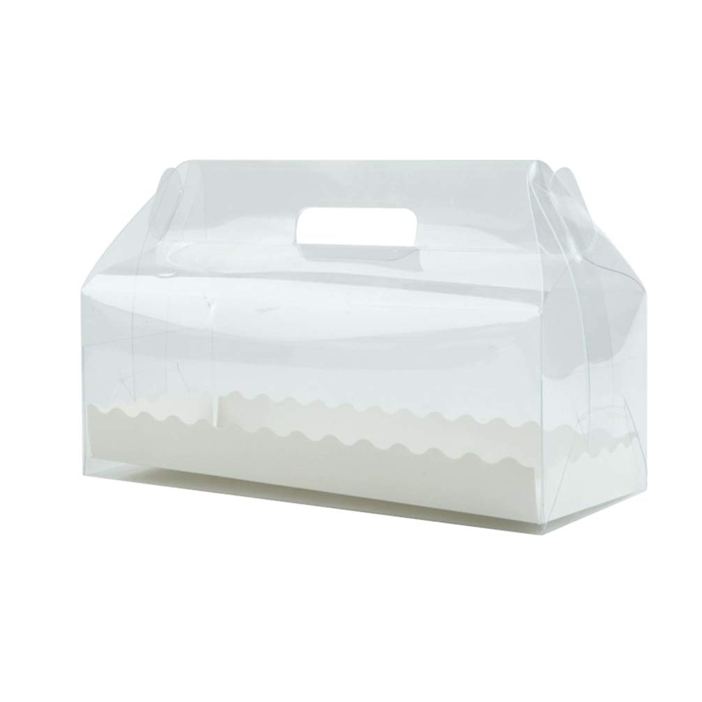 Clear Swiss Roll Box 6pcs - Transparent Cake Roll Packaging Box with Tray Swiss Roll Containers Dessert Holder (Long)