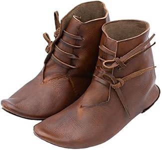 Vehi Mercatus Omkeerbaar genaaide middeleeuwse schoenen voor heren en dames met veters bruin, donkerbruin, 42 EU