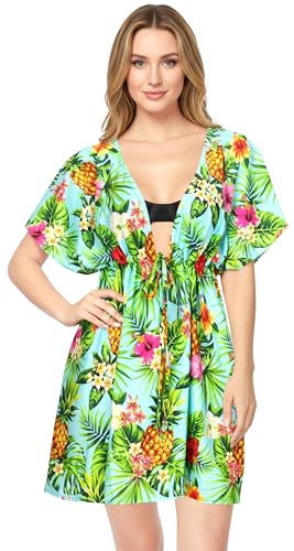 HAPPY BAY Women's Beach Cover Up Summer Hawaiian Swimwear XL-XXL Fern Pineapple