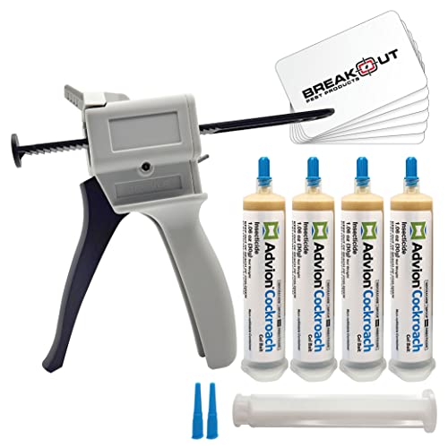 Advion Cockroach Gel Bait (4 Tubes), Roach Bait Gun, and Bait Cards Bundle by Breakout Pest Products - 3-Piece Roach Bait Set - Professional Roach Killer - Easy To Apply Pest Control System for Home