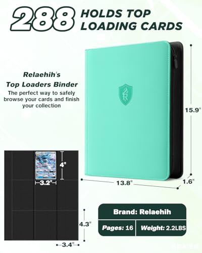 Image of 9 Pocket Top Loader Binder with Zipper - Holds 288 Toploaders - Premium Double-Sided Card Album for Trading Cards, TCG, MTG, Sports Cards (Glacier Mint)