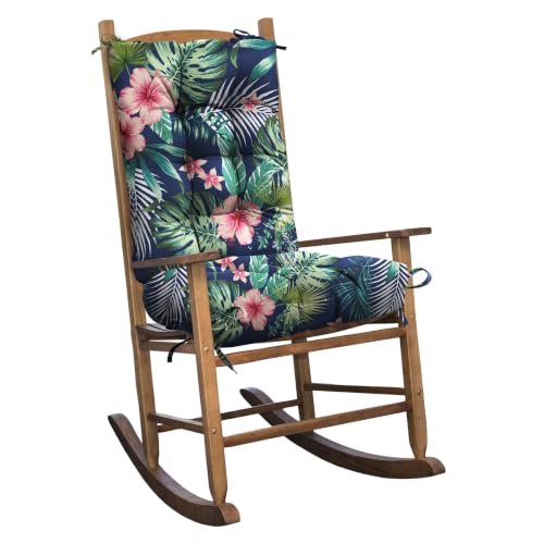 TESICA Patio Rocking Chair Cushion Outdoor Floral Chair Cushions Replacement for Porch Chairs Waterproof Seat Pads Dark Blue Pink