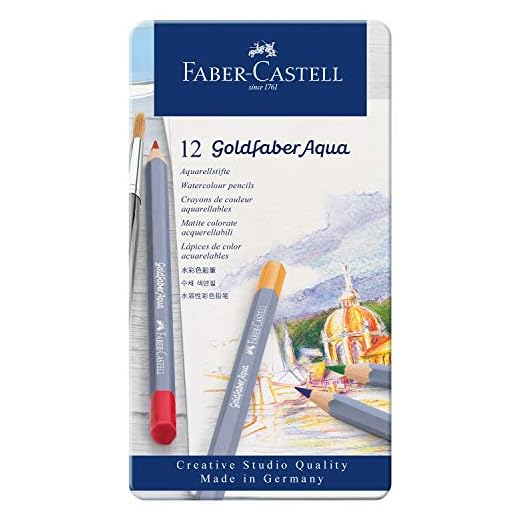 Faber-Castell Creative Studio Goldfaber Aqua Watercolor Pencils - Tin of 12 Colors, Multicolor
