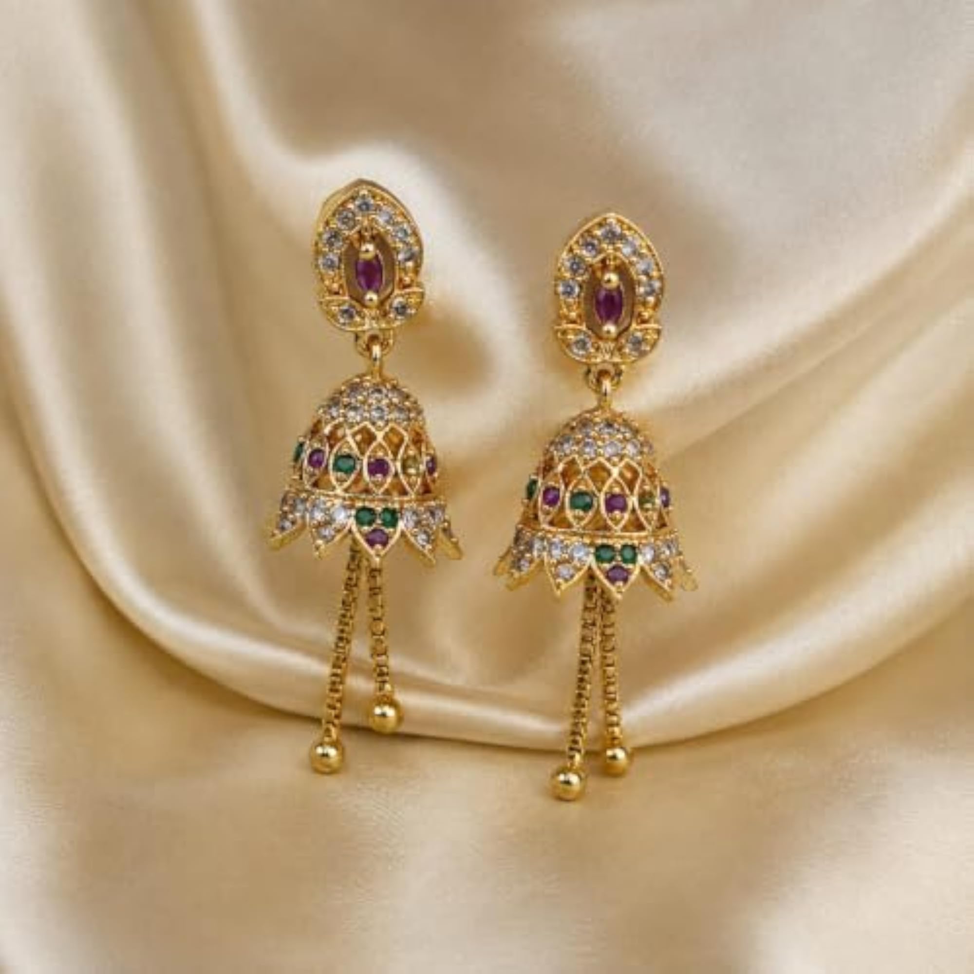 Premium Quality CZ Multicolor Stone Jhumka Earrings