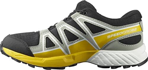 Salomon Speedcross CLIMASALOMON Waterproof Trail Running Shoes, Black/Wrought Iron/Lemon, 2 Little Kid