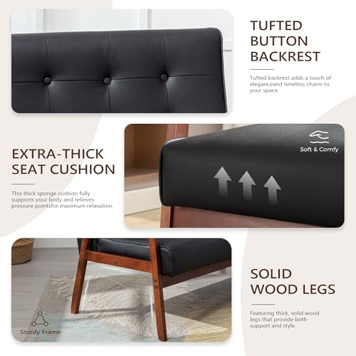 Image of JIASTING 50 inch W Solid Wood Loveseat Sofa, Upholstered Faux Leather Couch