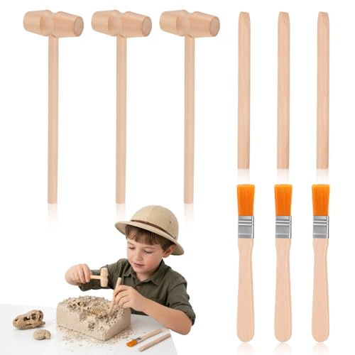 VOSAREA 3 Sets of Dinosaur Digging Tools Kids Play Learning Tools Small Digging Brush Chisel Hammer Toy STEM Science Kits