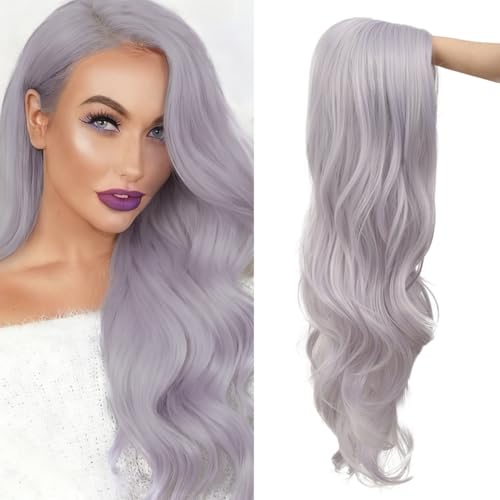 Tseses Long Purple Wigs for Women Side Part Wavy Curly Wigs Synthetic Heat Resistant Hair Replacement Wig for Daily Party Halloween Costume Use(Light Purple)
