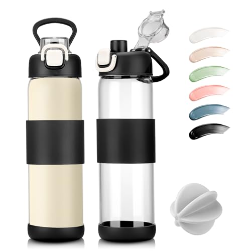 Weasland 24 oz Glass Protein Shaker Bottle with Whisk Ball