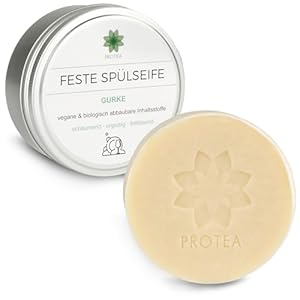 PROTEA festes Spülmittel – Geschirrspülseife – biologisch abbaubar – vegan, plastik- und palmölfrei – Spülseife mit natürlichen Inhaltsstoffen – Naturseife – rein pflanzlich (Seife mit Dose)