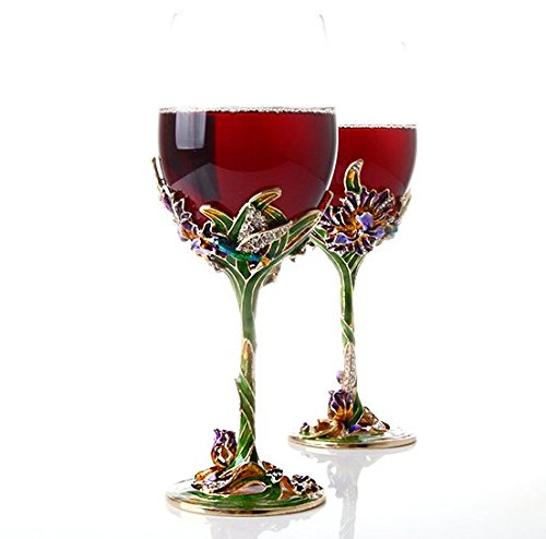 Bestbling Dragonfly Enamel Handcraft Artisan Painted Wine Glass Gift, Set Of 2 #TOP3