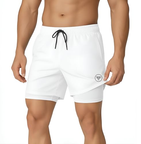 Image of Men's 2 in 1 Active Dual Shorts with Inner Tights Layer & Compression Liner, Double Layer Athletic Short for Running, Gym & Sports