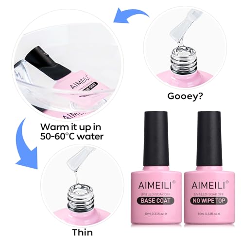 Foto von AIMEILI Base Coat Top Coat UV LED Gel Nagellack Gellack Unterlack & Überlack Set Nägel Maniküre Kit 2×10ml