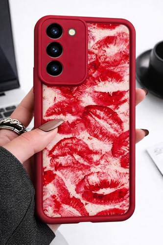 Image of COVERLY Lips Back Case Cover Compatible for Samsung S26 Plus | Hot 3D Sexy Lips Retro Embossed | 360 Camera Protection | Lipstick Kiss Print Cute Soft Touch Liquid Silicone Phone Case (TPU | Love Red)