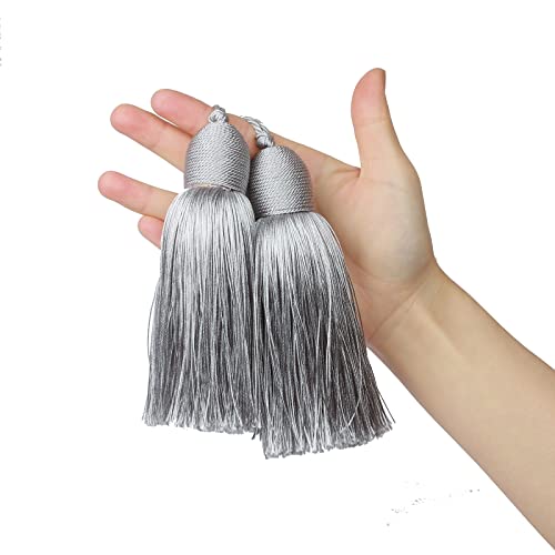 Fenghuangwu 2 x Quasten-Anhänger aus Polyester, Schlüsselanhänger mit Schlaufe, DIY, handgefertigtes Handwerk, Zubehör für Zuhause und Möbel (Silber) Cover