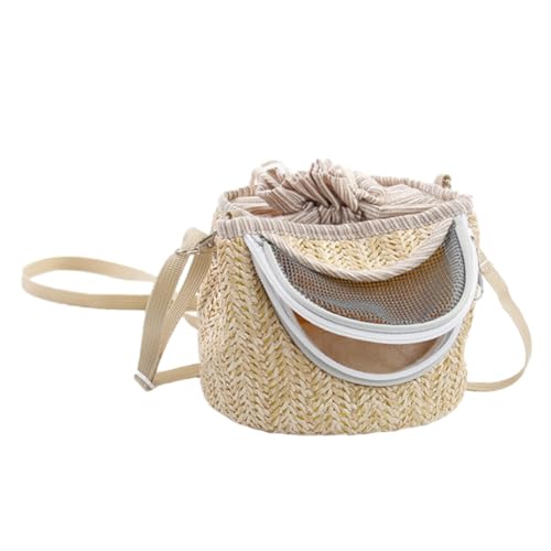 GRIRIW Tiny Pet Carrier Bag Straw-Woven Hamster Outing Backpack for Hamster Gerbil Guinea Pig Chinchilla Squirrel Hedgehog