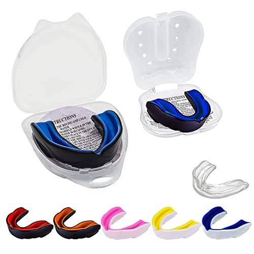 Doppelschichtiger Mundschutz – Mundschutz, schmale Passform für Junior, Kinder, Jugendliche, mit Tasche, Schule, Kampfsport, Rugby, Fußball, Hockey, Muay, Thai, MMA, Boxen, Basketball, Schwarz,Blau