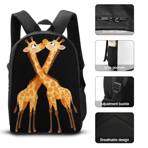 Cute Giraffe Couple Large Travel Backpacks Carry on Backpack Weekender Bag with 2 Storage Pockets for Men And Women3