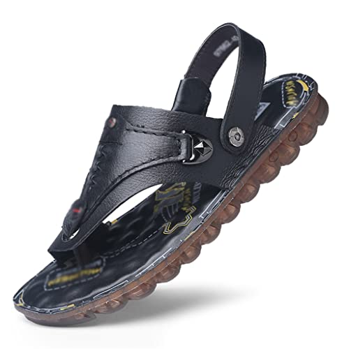 Flip Flops Mens Sandals Slippers Genuine Leather Beach Shoes Men's Trend Soft Casual Men's Non-Slip Two Uses Sandals(43)