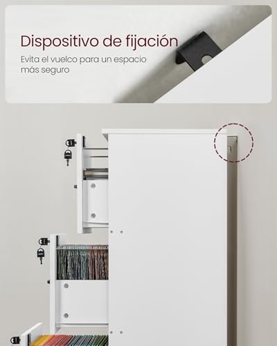 VASAGLE Armario de Oficina, Archivador para Documentos, Soporte para Impresora con 3 Cajones Bloqueables, Riel Ajustable, para Formato A4 y Cartas, Blanco Nube OFC055W14 - imagen 7