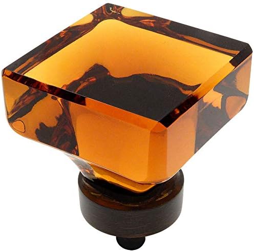 10 Pack - Cosmas 6377ORB-A Oil Rubbed Bronze Cabinet Hardware Square Knob with Amber Glass - 1-3/8" Square