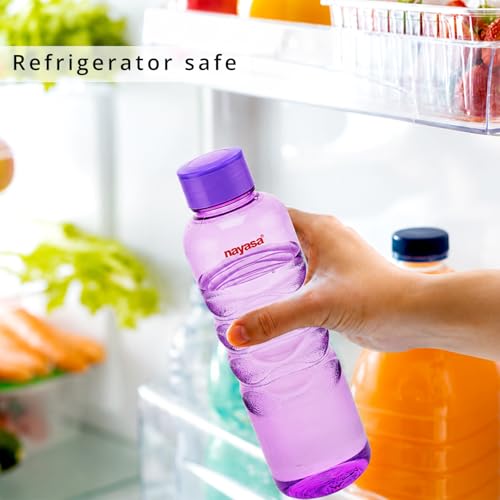 Image of Nayasa Revello 1000 ML Pet Plastic Fridge Water Bottles Set of 6 | BPA Free | Leak Proof | Airtight Lid | Purple