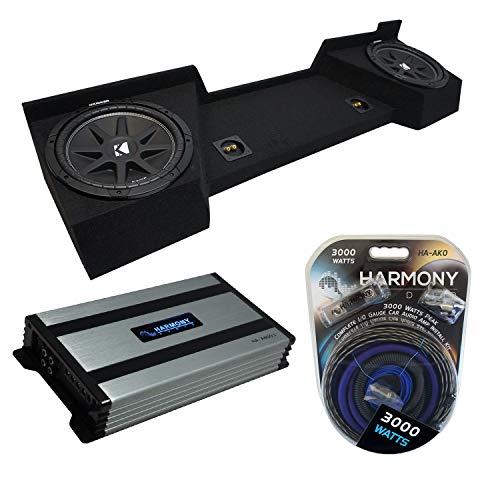 Compatible with 2007-2013 Chevy Silverado Extended Cab Truck Kicker Bundle Comp C12 Dual 12" Sub Box Enclosure & Harmony HA-A800.1 Amp