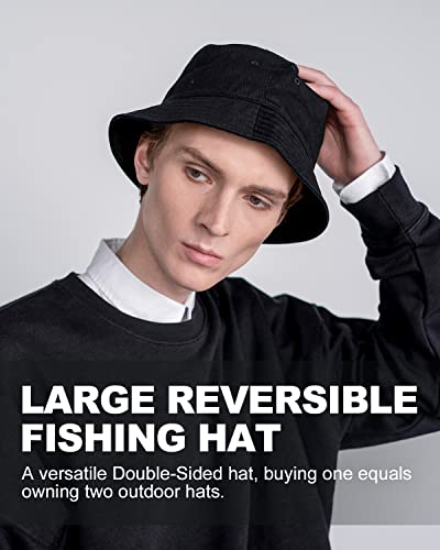 Image of XXL Oversize Bucket Hat Reversible, XL L M S Fisherman Sun Cap With Chin Strap, Travel Beach Outdoor Hat For Men Women