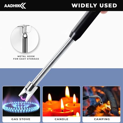 Image of AADHIK Premium Gas Lighter for Kitchen USB Rechargeable Long Life Electric Gas Lighter | 360 Degree Flexible & Windproof (Black, Set of 1)