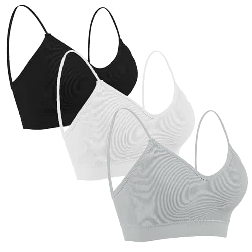 Seitop 5 piezas sujetador clásico para mujer con cuello en V acolchado cami sin costuras camiseta sin costuras tirantes bralette diario básico dormir sujetador deportivo sujetador sans costura sin